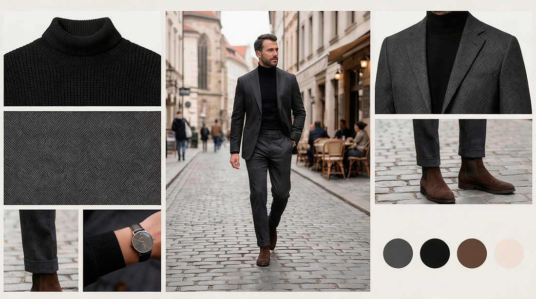 outfit de hombre de una sesion de fotos preboda en Barcelona con traje