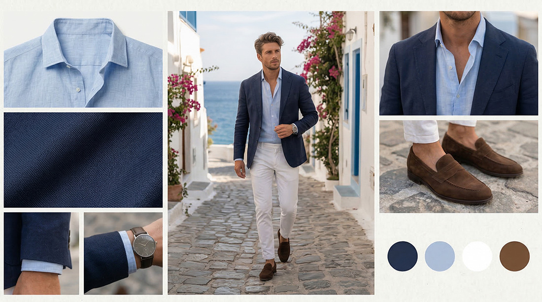 outfit de hombre de una sesion de fotos preboda en Barcelona