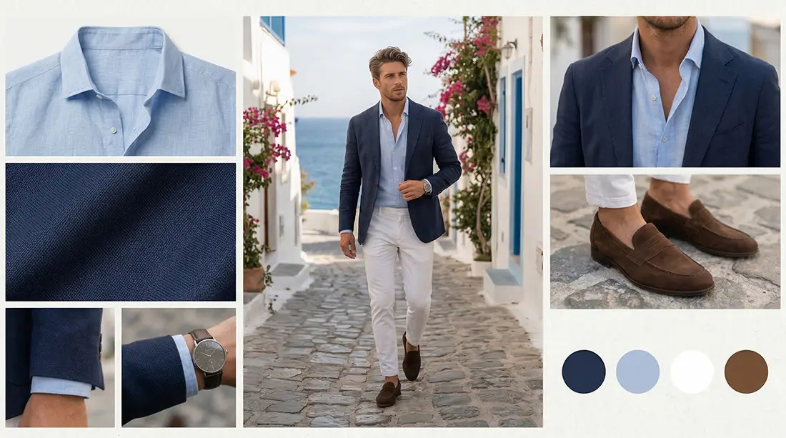 outfit de hombre de una sesion de fotos preboda en Barcelona