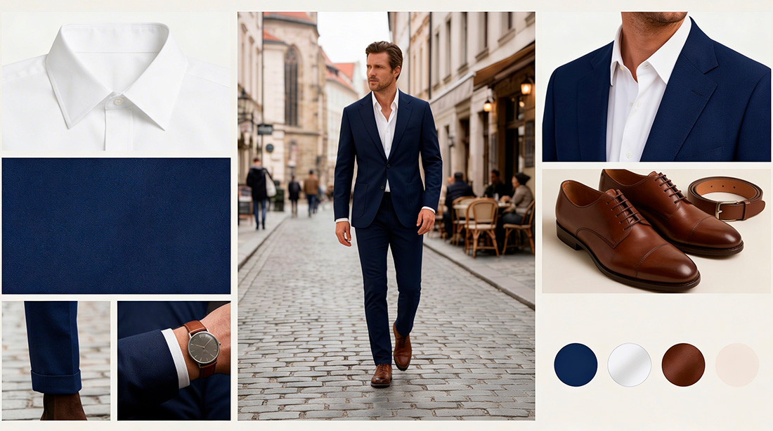 outfit de hombre de una sesion de fotos preboda en Barcelona